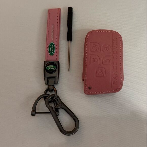 Land Rover Key Fob Keychain and Fob Case Cover in Pink Leather NWT - Picture 1 of 7